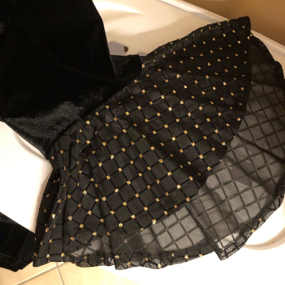 Black velvet, embellished (gold) ruffled cuff dress, 20W, like new / worn once - Picture 5 of 5